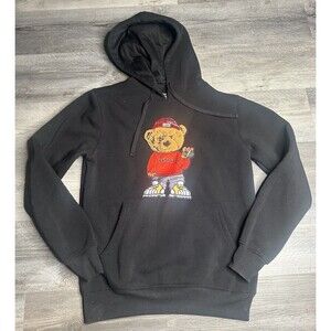 B&M Savage Teddy Bear Pullover Hoodie Sweatshirt Mens Size Small Black Graphic